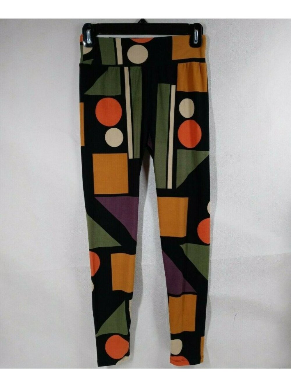 New LuLaRoe One Size Leggings Black Multi-Color Shape Designs
